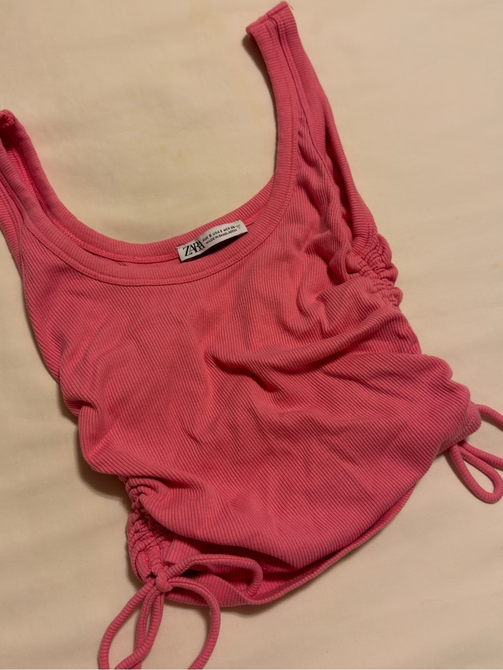 ZARA Ribbed Pink Side-Drawstring Tank Top